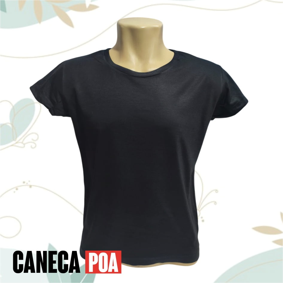 CAMISETA BABYLOOK PRETA ADULTO POLIÉSTER
