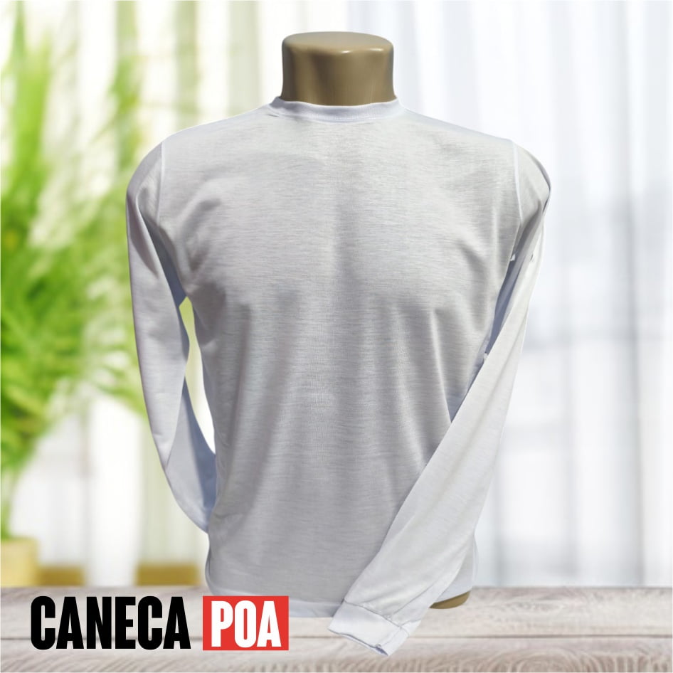 CAMISETA BRANCA MANGA LONGA ADULTA POLIÉSTER