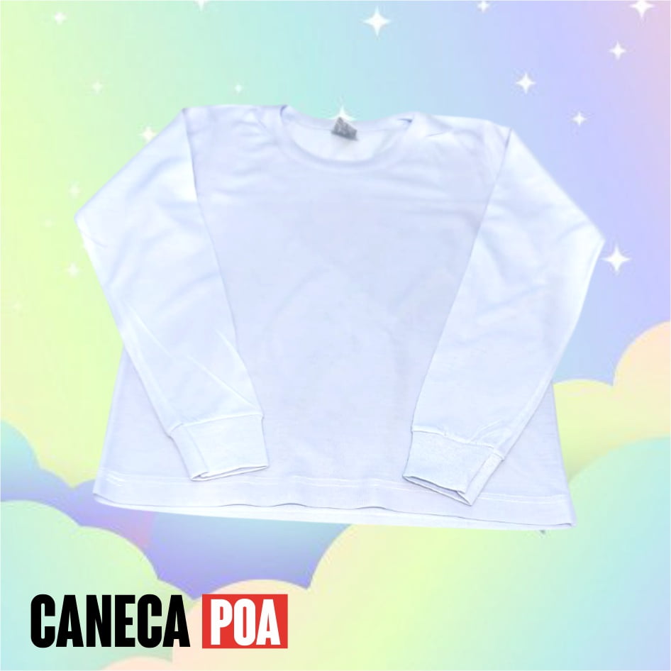 CAMISETA BRANCA MANGA LONGA INFANTIL POLIÉSTER