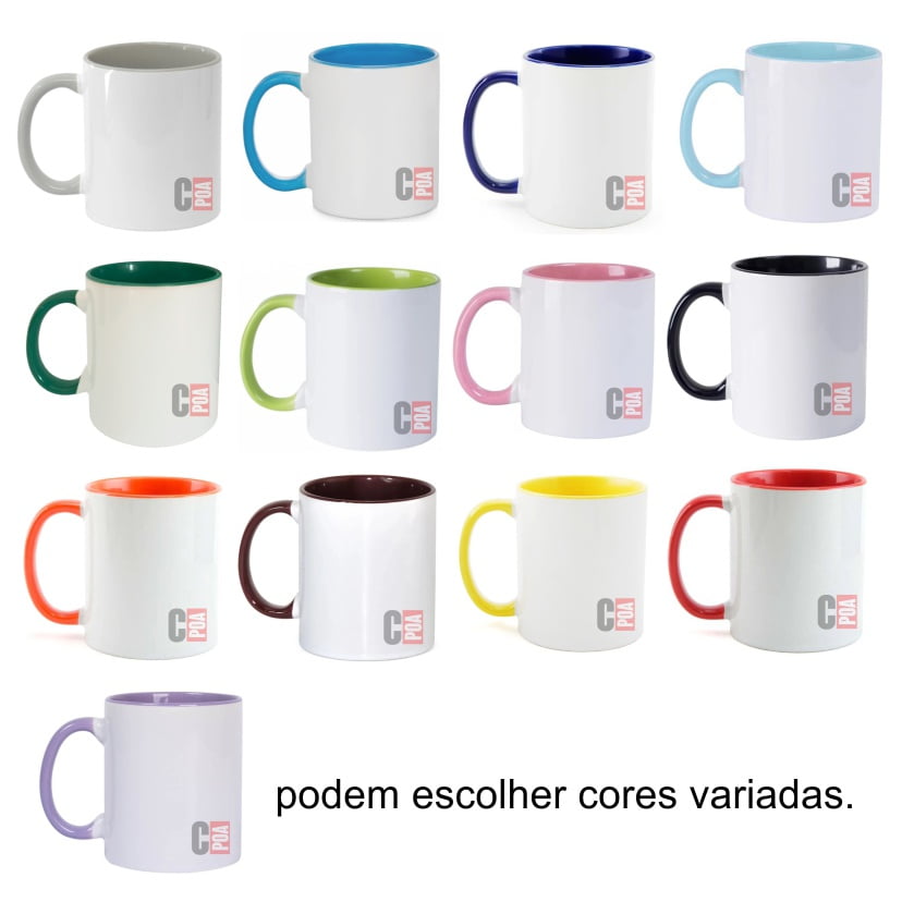 CANECA BRANCA ALÇA E INTERIOR COLORIDO - 12 unidades