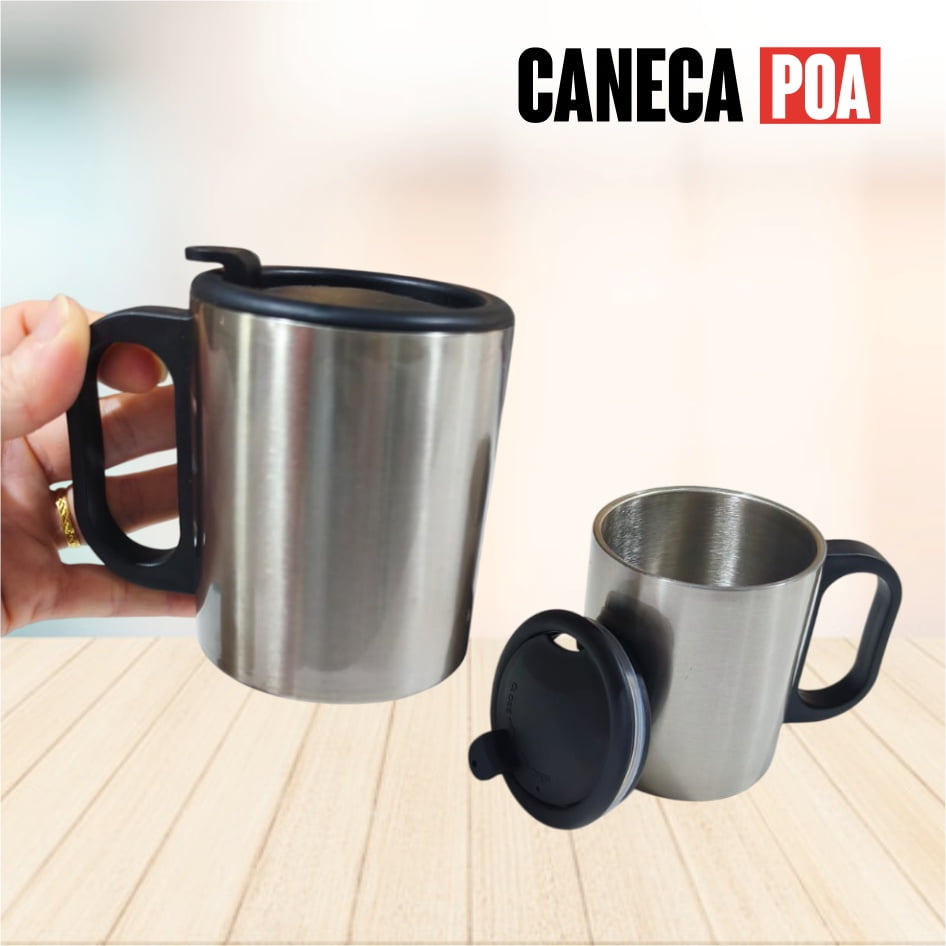 CANECA INOX COM TAMPA PARA VIAGEM - 250ml