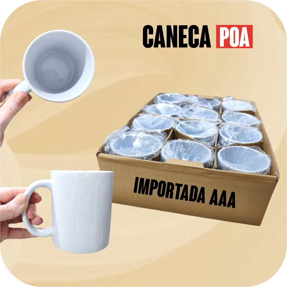 CANECA CERÂMICA BRANCA IMPORTADA - 1ºLINHA - 12 unidades