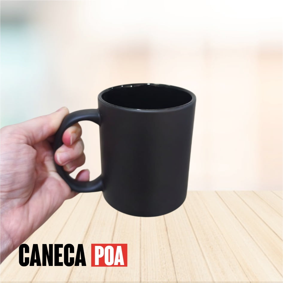 CANECA CERÂMICA MÁGICA PRETA  COM INTERIOR COLORIDO