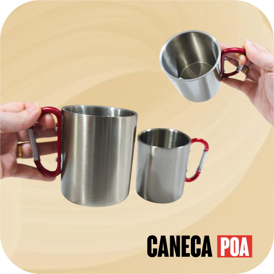 CANECA INOX COM ALÇA MOSQUETÃO - 300ml