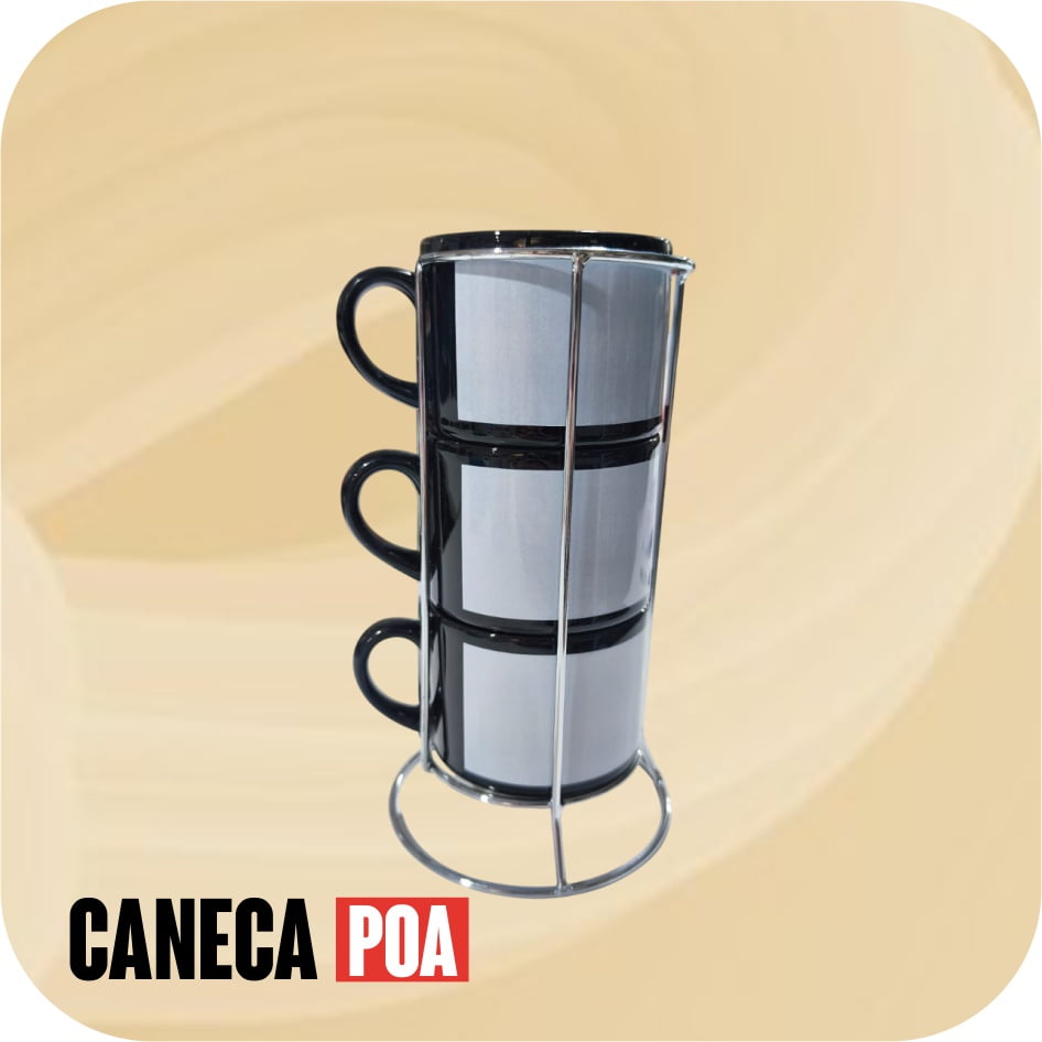 TORRE METALICA 3 XICARAS TARJA BRANCA 180ML