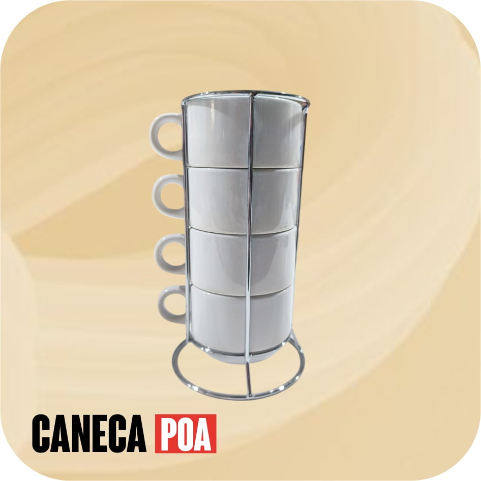 TORRE METALICA 4 XICARAS BRANCA 180ML