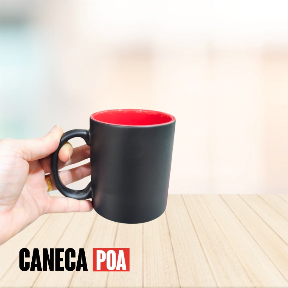 CANECA CERÂMICA MÁGICA PRETA  COM INTERIOR COLORIDO
