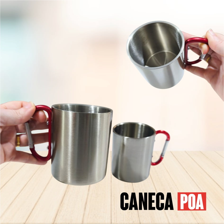 CANECA INOX COM ALÇA MOSQUETÃO - 300ml