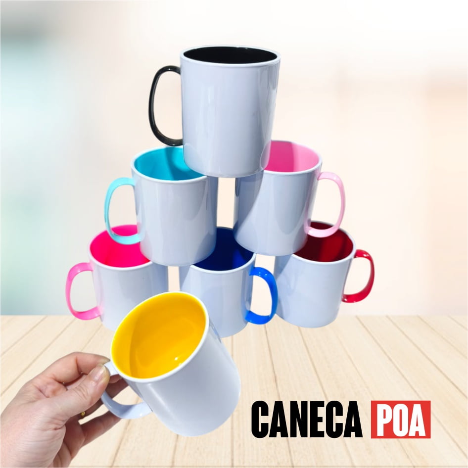CANECA BRANCA DE POLIMERO COM INTERIOR COLORIDO