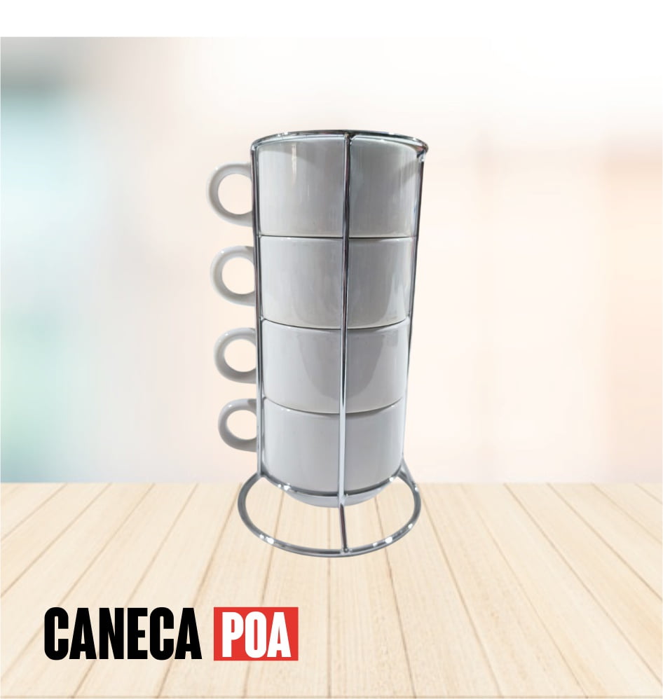 TORRE METALICA 4 XICARAS BRANCA 180ML