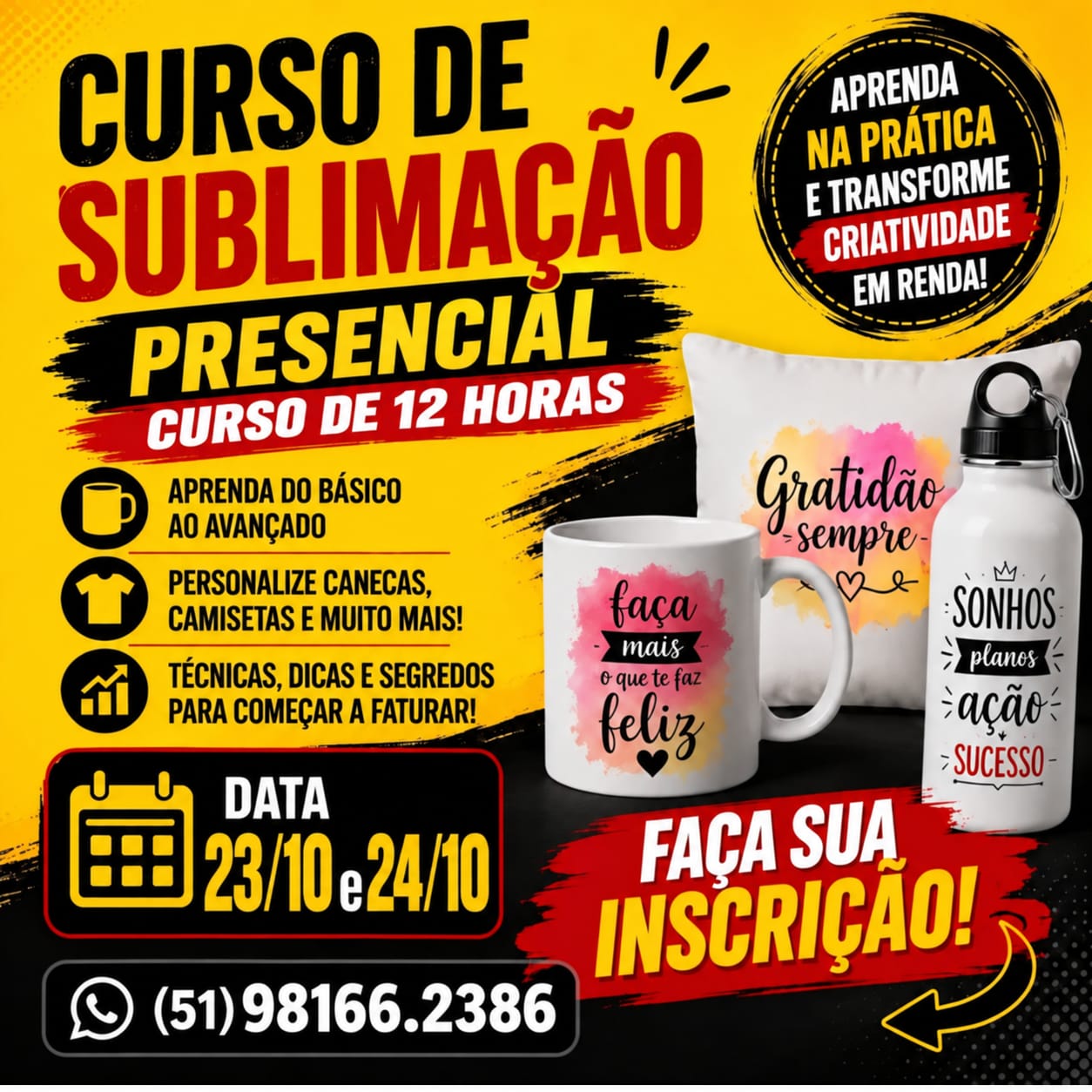 Curso Presencial de Sublimação - Prensa Plana e Cilíndrica