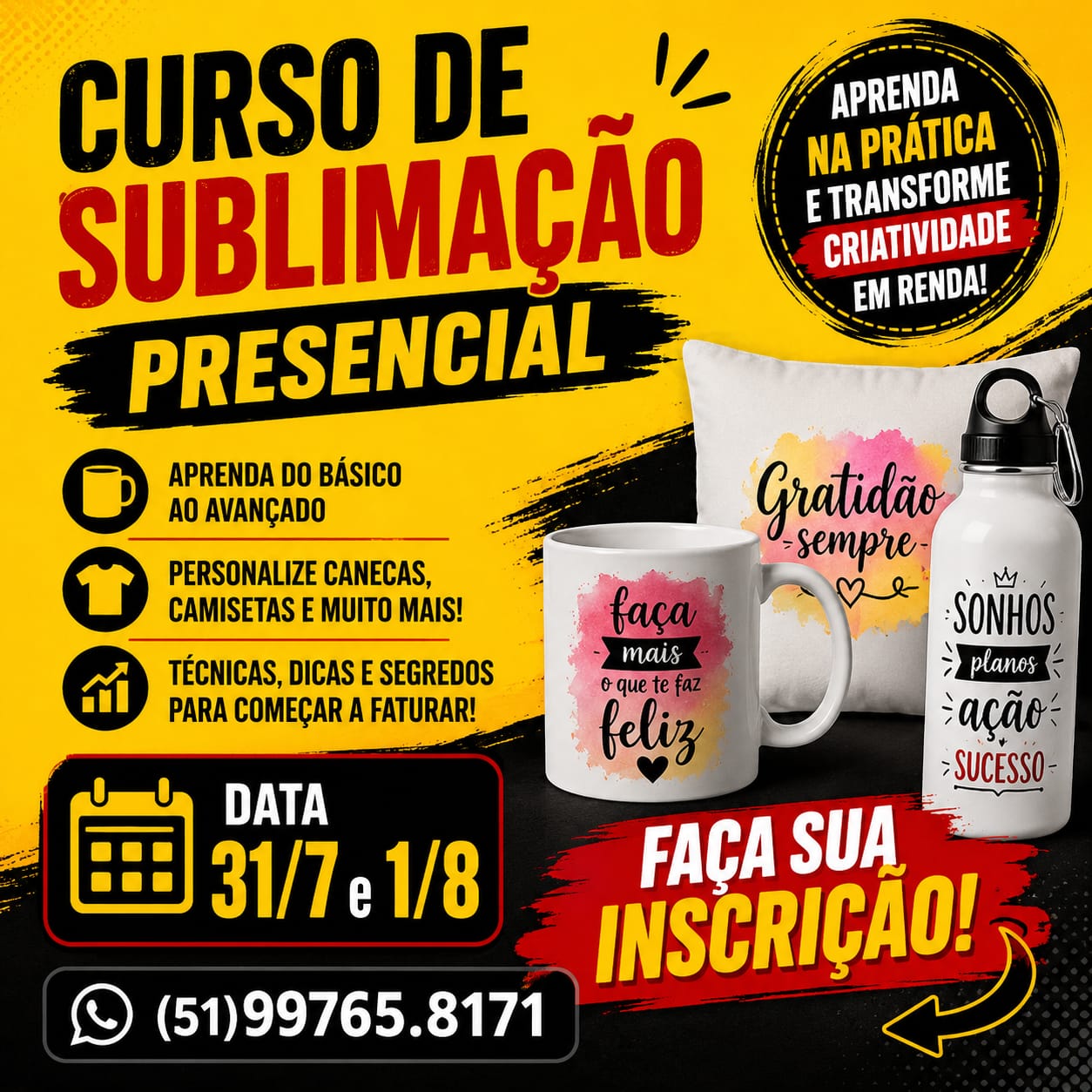 Curso Presencial de Sublimação - Prensa Plana e Cilíndrica