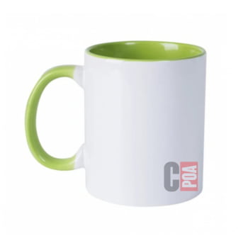 CANECA CERÂMICA BRANCA COM ALÇA E INTERNO COLORIDA