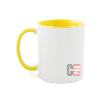 CANECA CERÂMICA BRANCA COM ALÇA E INTERNO COLORIDA