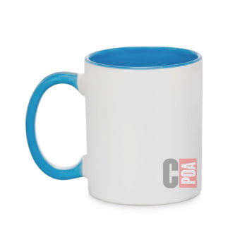 CANECA CERÂMICA BRANCA COM ALÇA E INTERNO COLORIDA