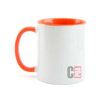 CANECA CERÂMICA BRANCA COM ALÇA E INTERNO COLORIDA