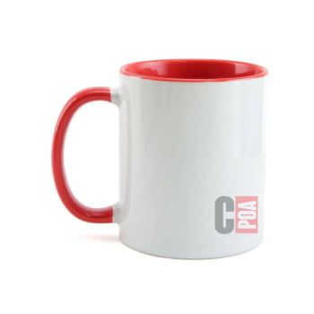 CANECA CERÂMICA BRANCA COM ALÇA E INTERNO COLORIDA