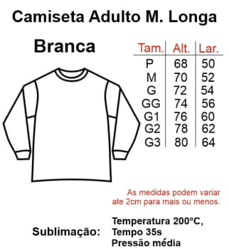 CAMISETA BRANCA MANGA LONGA ADULTA POLIÉSTER