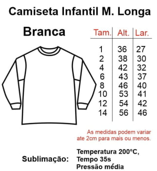 CAMISETA BRANCA MANGA LONGA INFANTIL POLIÉSTER