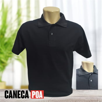 CAMISETA PÓLO PRETA ADULTO ALGODÃO - P ao G3
