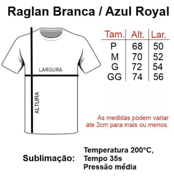 CAMISETA RAGLAN BRANCA / AZUL POLIÉSTER