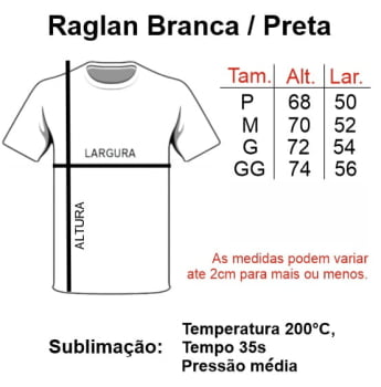 CAMISETA RAGLAN BRANCA / PRETA POLIÉSTER