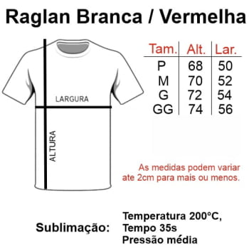 CAMISETA RAGLAN BRANCA / VERMELHA POLIÉSTER
