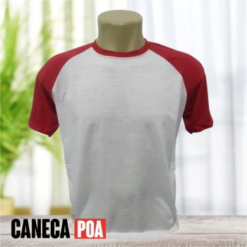 CAMISETA RAGLAN BRANCA / VERMELHA POLIÉSTER - P ao GG