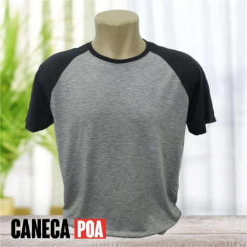 CAMISETA RAGLAN MESCLA / PRETA POLIÉSTER - P ao G3