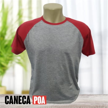 CAMISETA RAGLAN MESCLA / VERMELHO POLIÉSTER - P ao GG