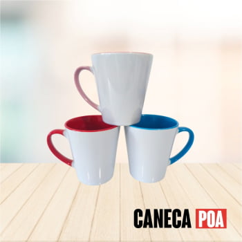 CANECA CERÂMICA ALÇA E INTERNO COLORIDA CÔNICA - 325ML 