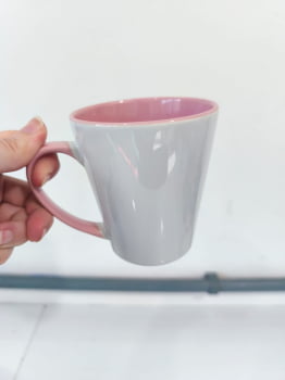 CANECA CERÂMICA ALÇA E INTERNO COLORIDA CÔNICA - 325ML 