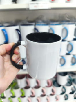 CANECA CERÂMICA BRANCA ALÇA E INTERNO COLORIDA - 12 unidades