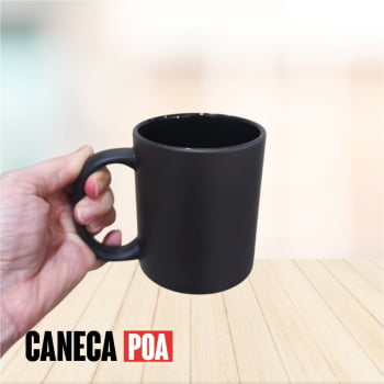 CANECA CERÂMICA MÁGICA PRETA  COM INTERIOR COLORIDO