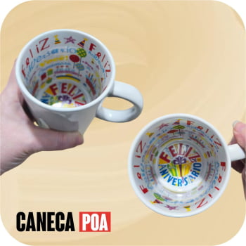CANECA CERÂMICA MOTTO MUG FELIZ ANIVERSÁRIO LIVE