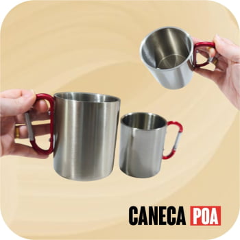 CANECA INOX COM ALÇA MOSQUETÃO - 300ml