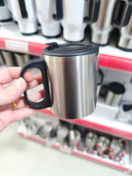 CANECA INOX COM TAMPA PARA VIAGEM - 250ml
