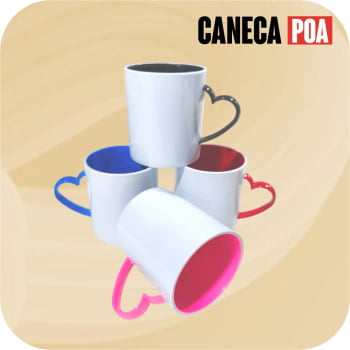 CANECA POLIMERO ALÇA CORAÇÃO INTERIOR COLORIDO