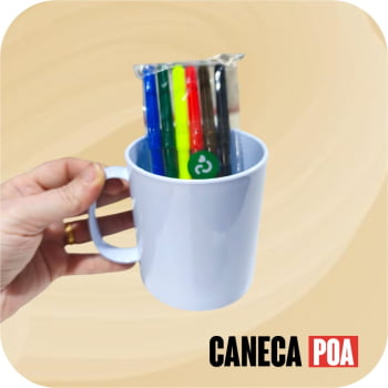 CANECA POLIMERO BRANCA COM CANETINHA