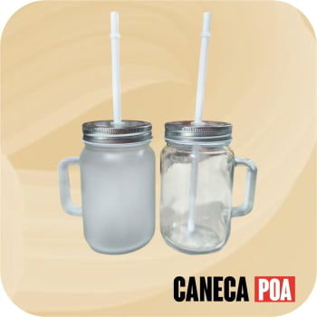 CANECA VIDRO MAZON COM TAMPA E CANUDO - 325ML