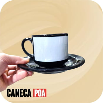 XICARA CERÂMICA PRETA TARJA COM PIRES 180ML SUBLIME