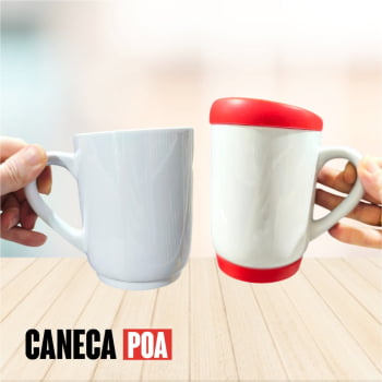CANECA CERÂMICA BRANCA BASE E TAMPA DE SILICONE
