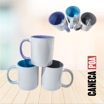 CANECA CERÂMICA BRANCA COM ALÇA E INTERNO COLOR