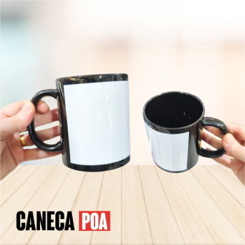 CANECA CERÂMICA PRETA COM TARJA BRANCA