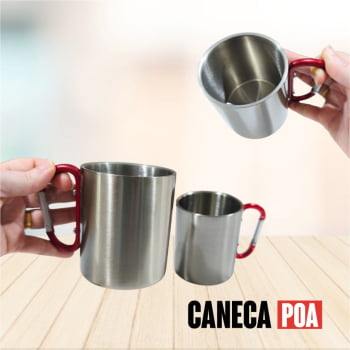 CANECA INOX COM ALÇA MOSQUETÃO - 300ml