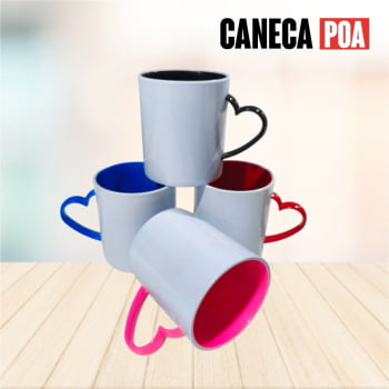 CANECA POLIMERO ALÇA CORAÇÃO INTERIOR COLORIDO