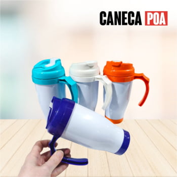 CANECA POLIMERO BRANCA COM ALÇA E TAMPA COLOR - 410ML
