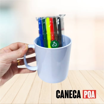 CANECA POLIMERO BRANCA COM CANETINHA