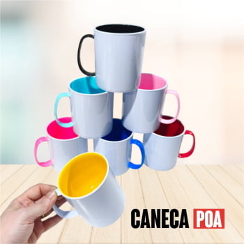 CANECA POLIMERO BRANCA COM INTERIOR COLORIDO - 325ML