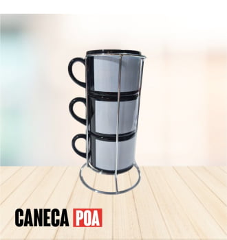 TORRE METALICA 3 XICARAS TARJA BRANCA 180ML